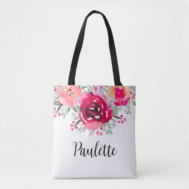 Tote Bag Fleurs à l'aquarelle Personnalisées (Devant)
