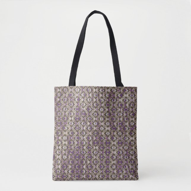Tote Bag Fleurs à motifs violets, gris et noirs (Devant)