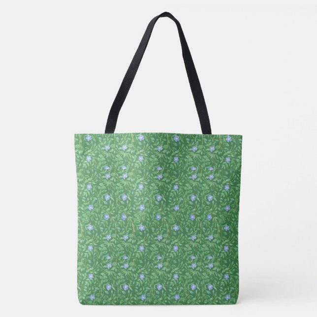Tote Bag Fleurs à perches bleu vif sur vert foncé (Devant)
