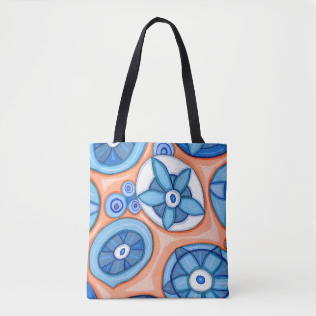 Tote Bag Fleurs Abstraites bleues et orange Peinture origin (Devant)