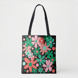 Tote Bag Fleurs Abstraites en vert, corail, & rose fourre-t