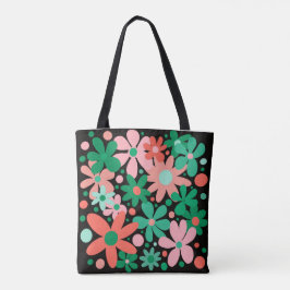 Tote Bag Fleurs Abstraites en vert, corail, & rose fourre-t