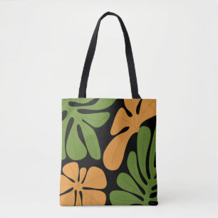 Tote Bag Fleurs Abstraites Modernes Vertes et Orange