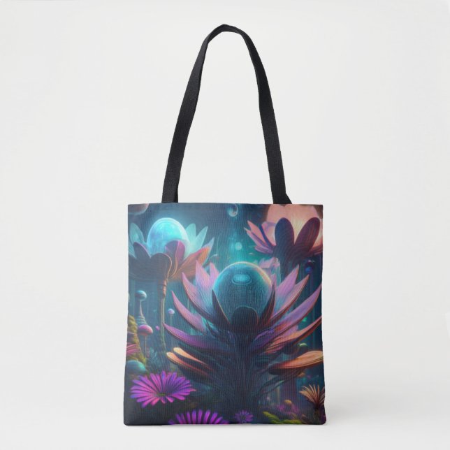 Tote Bag Fleurs Aliens vibrantes à bioluminescence (Devant)