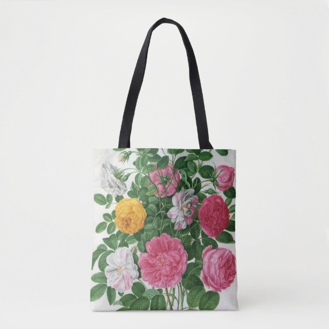Tote Bag Fleurs anciennes en fleurs, roses de jardin printa (Devant)