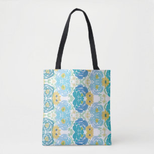 Tote Bag Fleurs aquarelles bleues et jaunes