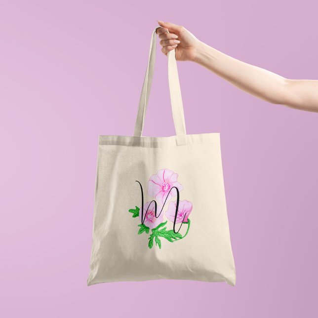 Tote Bag Fleurs aquarelles roses avec votre initiale d'un c (Créateur téléchargé)