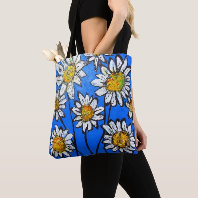 Tote Bag Fleurs avec pédales blanches (De près)