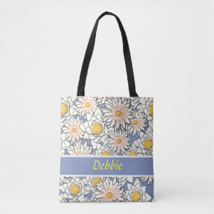 Tote Bag Fleurs blanches en bleu