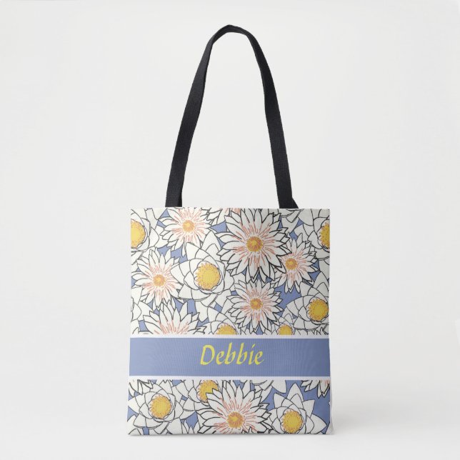 Tote Bag Fleurs blanches en bleu (Devant)