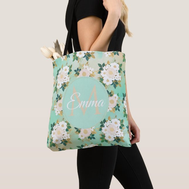 Tote Bag Fleurs blanches romantiques Conception de l'aquare (De près)