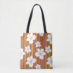 Tote Bag Fleurs blanches sur un arrière - plan rayé