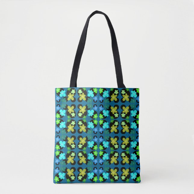 Tote Bag fleurs bleu et vert (Devant)