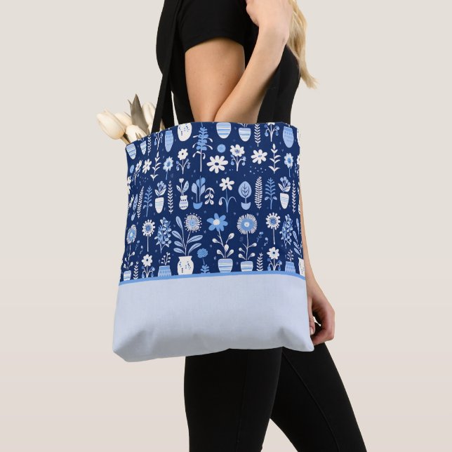 Tote Bag Fleurs bleues et blanches dans les vases, Bloc de  (De près)
