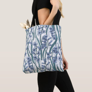 Tote Bag Fleurs Blue Hyacinth sur blanc