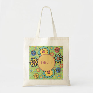 Tote Bag Fleurs bohèmes mignonnes vertes jaunes bleues