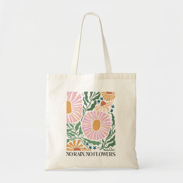 Tote Bag Fleurs Boho Pas de pluie Pas de citation de fleurs (Devant)
