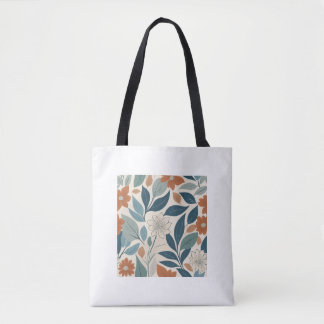 Tote Bag Fleurs Botaniques Modernes – Terracotta et Bleu