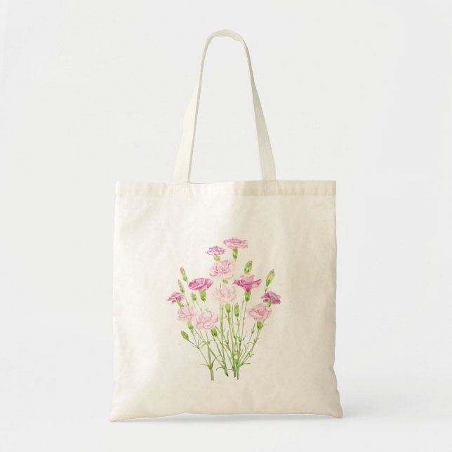 Tote Bag fleurs carnation rose (Devant)