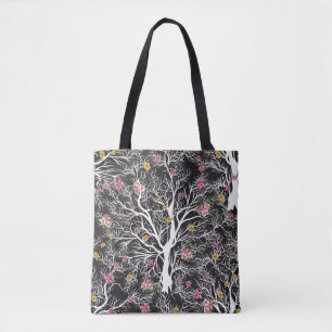 Tote Bag Fleurs colorées : Arbre Noir sans couture