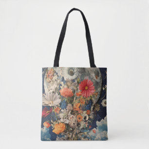 Tote Bag Fleurs colorées sous Pleine lune