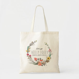Tote Bag Fleurs colorées Wreath Christmas Texte Modèle