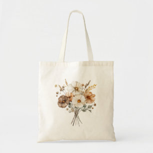 Tote Bag Fleurs Crème Marron Cacao Café