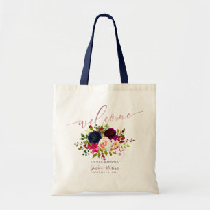 Tote Bag Fleurs d'aquarelle Boho Burgundy Cadeaux de bienve