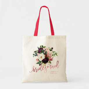 Tote Bag Fleurs d'aquarelle de Bourgogne rousse Cadeau de B