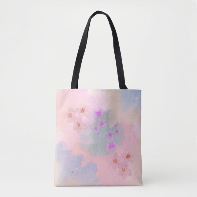 Tote Bag fleurs d'aquarelle et papillons (Devant)