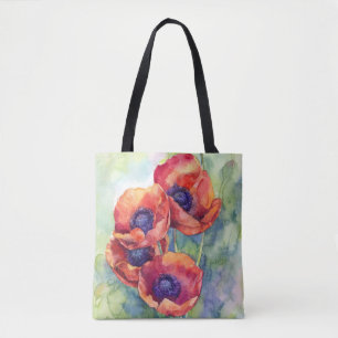 Tote Bag Fleurs d'aquarelle rouge pavot illustration fleurs