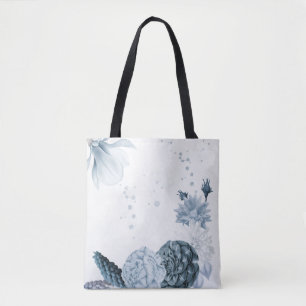 Tote Bag fleurs de bleu poussiéreux de marine botanique 