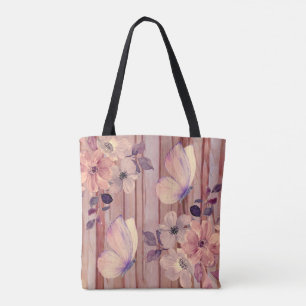 Tote Bag Fleurs de bois rustiques et papillons