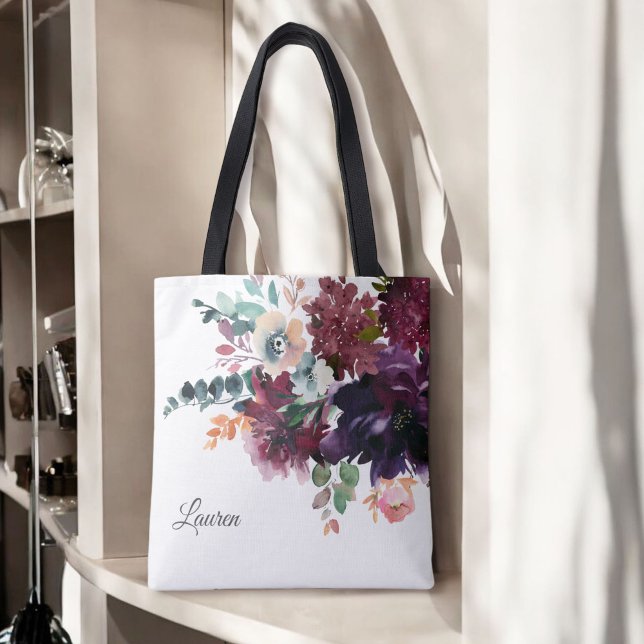 Tote Bag Fleurs de Bourgogne à l'aquarelle luxueuse avec no (Créateur téléchargé)
