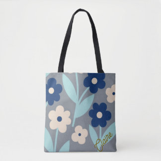 Tote Bag Fleurs de Calme Côtiers | Motif indigo et turquois
