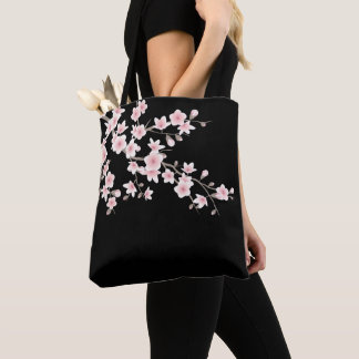 Tote Bag Fleurs de cerisier Floral rose pâle noir
