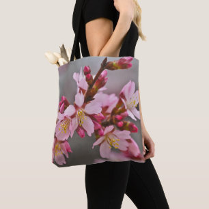 Tote Bag Fleurs de cerisier japonaises roses sur un ciel gr