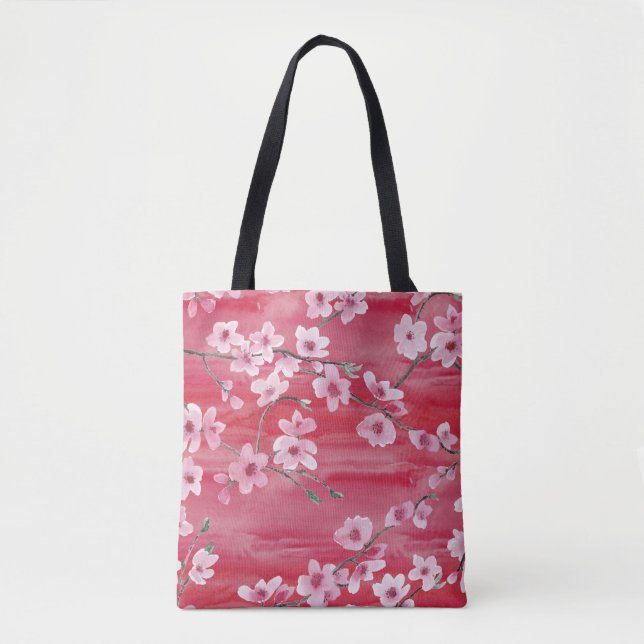 Tote Bag Fleurs de cerisiers, sans soudure, motif aquarelle (Devant)