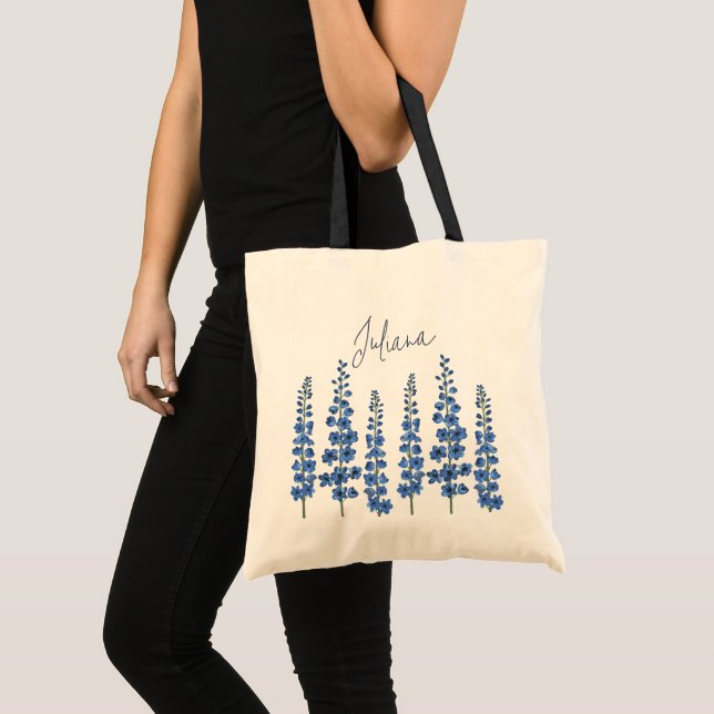 Tote Bag Fleurs de Delphinium Bleu de juillet (Devant (produit))