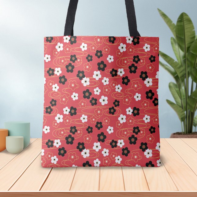 Tote Bag Fleurs de fleurs de cerisier rouge Sakura japonais (Créateur téléchargé)