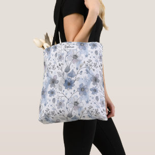 Tote Bag Fleurs de Lavande Délicates Personnalisées Bleu