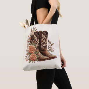 Tote Bag Fleurs de l'Ouest du pays avec bottes de cowboy