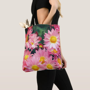 Tote Bag Fleurs de marguerite rose et abeille  