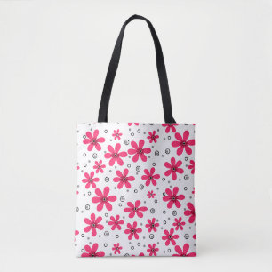 Tote Bag Fleurs de marguerite rouges fond rétro été
