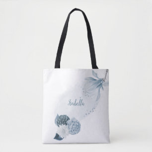Tote Bag fleurs de marine bleu poussiéreux botanique