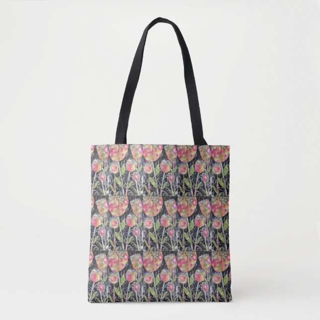 Tote Bag Fleurs de médias mixtes Abstraites (Devant)