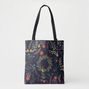 Tote Bag Fleurs de Noël dessinées à la main : collection vi
