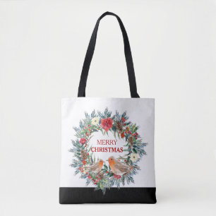 Tote Bag Fleurs de Noël tourbillons de couronne