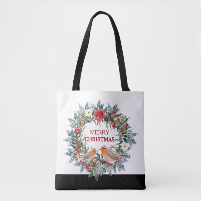 Tote Bag Fleurs de Noël tourbillons de couronne (Devant)