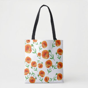 Tote Bag Fleurs de pavot rouge Aquarelle Art Fourre-tout